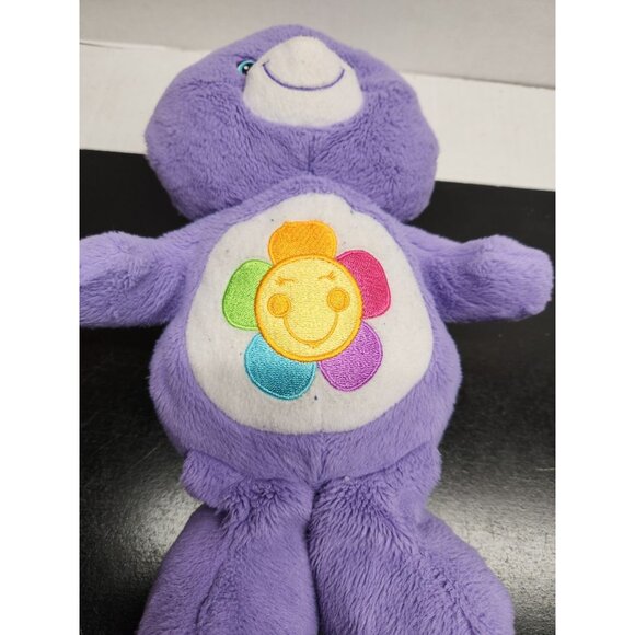 Care Bears Plush Harmony Bear Purple Stuffed Bear 8" Smiling Flower By Hasbro - Picture 2 of 9